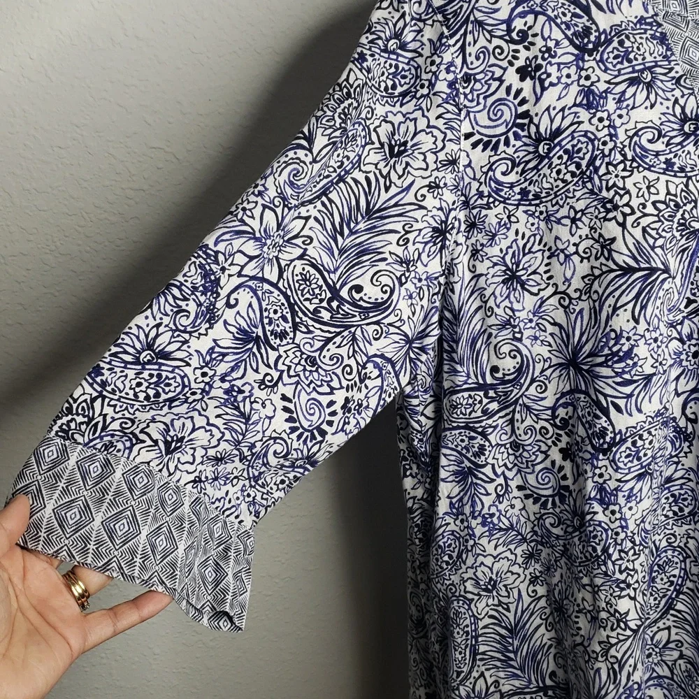 Sigrid Olsen Women 100% Linen Floral Boho 3/4 Sleeves Tunic Top Size 1X Coastal - Picture 3 of 14